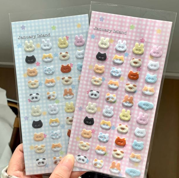 Sticker Sheet | Small Animal Head 3D Stickers Button Bubble Stickers