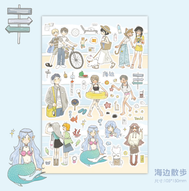 Sticker Sheet | Character Stickers - Japanese Cute Girl Style Deco Scrapbook, Phone Case DIY Material Decals