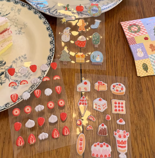Sticker Sheet | Bubble Sticker 3D Christmas Strawberry Cream Dessert Sticker Decoration DIY Scrapbooking