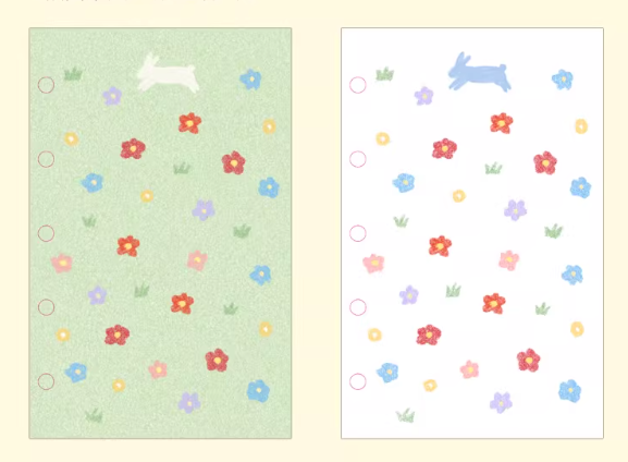 Journal|M5A7 Size Paper Refill – Cherry Cream, Powder Blue, Peach Check, Bunny, Pansy, Summer Pastel