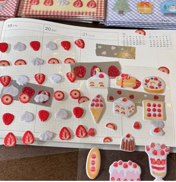 Sticker Sheet | Bubble Sticker 3D Christmas Strawberry Cream Dessert Sticker Decoration DIY Scrapbooking