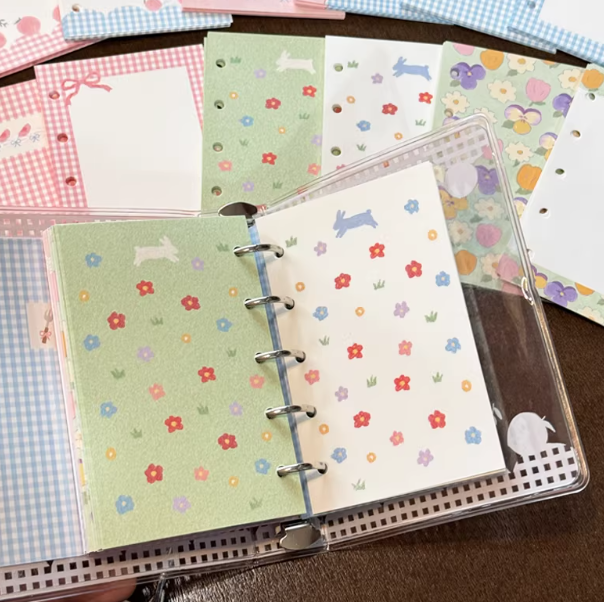 Journal|M5A7 Size Paper Refill – Cherry Cream, Powder Blue, Peach Check, Bunny, Pansy, Summer Pastel