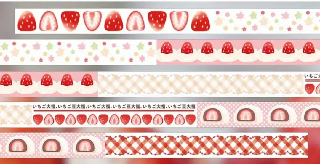 Strawberry Whispers Washi Tape Set, Aesthetic Journaling Supplies, Scrapbooking Stickers, Cute Stationery Collection