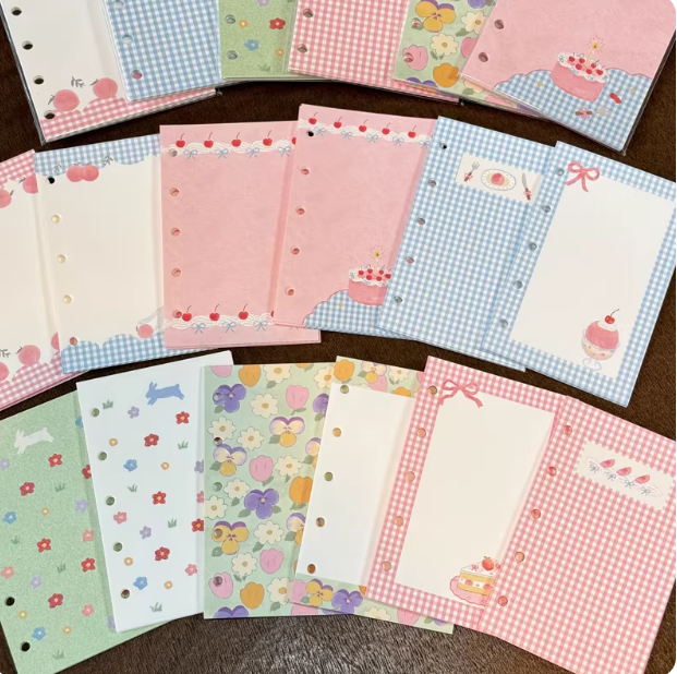 Journal|M5A7 Size Paper Refill – Cherry Cream, Powder Blue, Peach Check, Bunny, Pansy, Summer Pastel