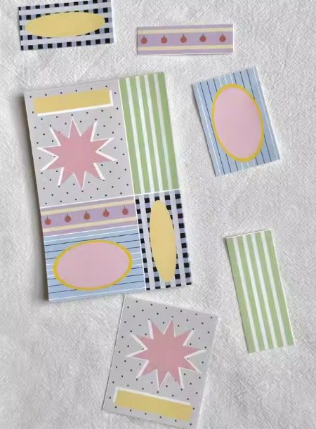 Collage Memo & Washi Tape Sample Kit - Aesthetic Journaling Supplies, Scrapbooking Stickers, Kawaii Stationery Collection, Bullet Journal Materials, DIY Craft Kit, Decorative Tape Set, Planner Essentials, Mixed Media Art Supplies, Colorful Journal Extras