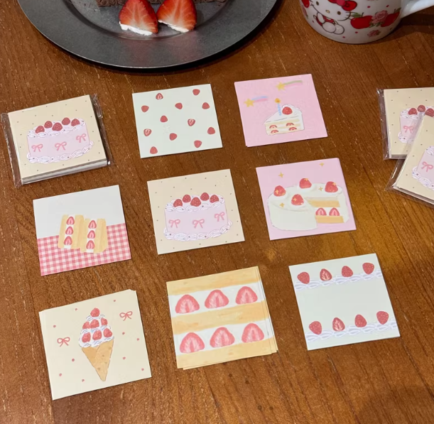 Mini Memo Sheets|Strawberry Cake Dessert Cream Series Mini Memo Pad Mix – M5 Journal Decoration
