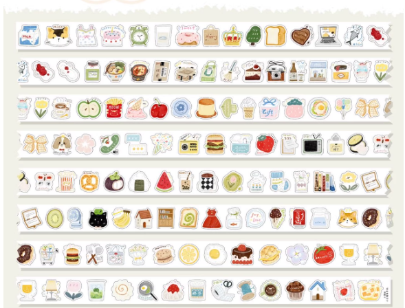 Washi Tape Samples - Cute Little Elements Collection (Apple, Strawberry, Cup, Patterns)