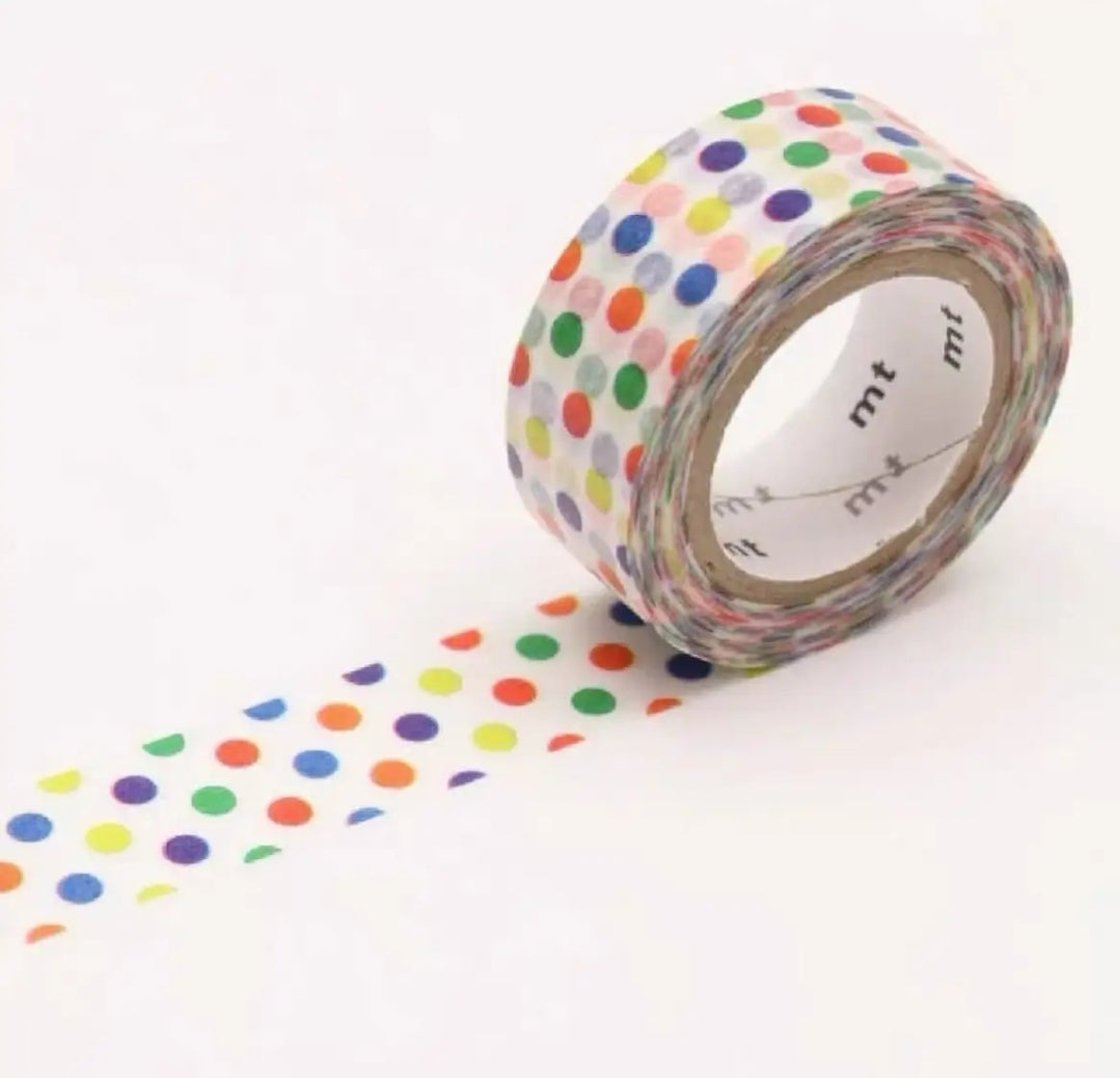 Japanese Made Basic Pattern Washi Tape Samples - Wide Roll Polka Dots & Stripes for Journaling, Aesthetic Stationery, Kawaii DIY Craft Supplies, Planner Stickers Collection