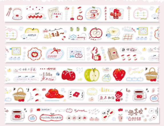 Washi Tape Samples - Cute Little Elements Collection (Apple, Strawberry, Cup, Patterns)