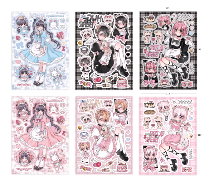 Sticker Sheet | Set of 6 Deco Stickers Scrapbooking, Phone Case, iPad Stickers Cartoon  Book Character Decoration DIY Decals