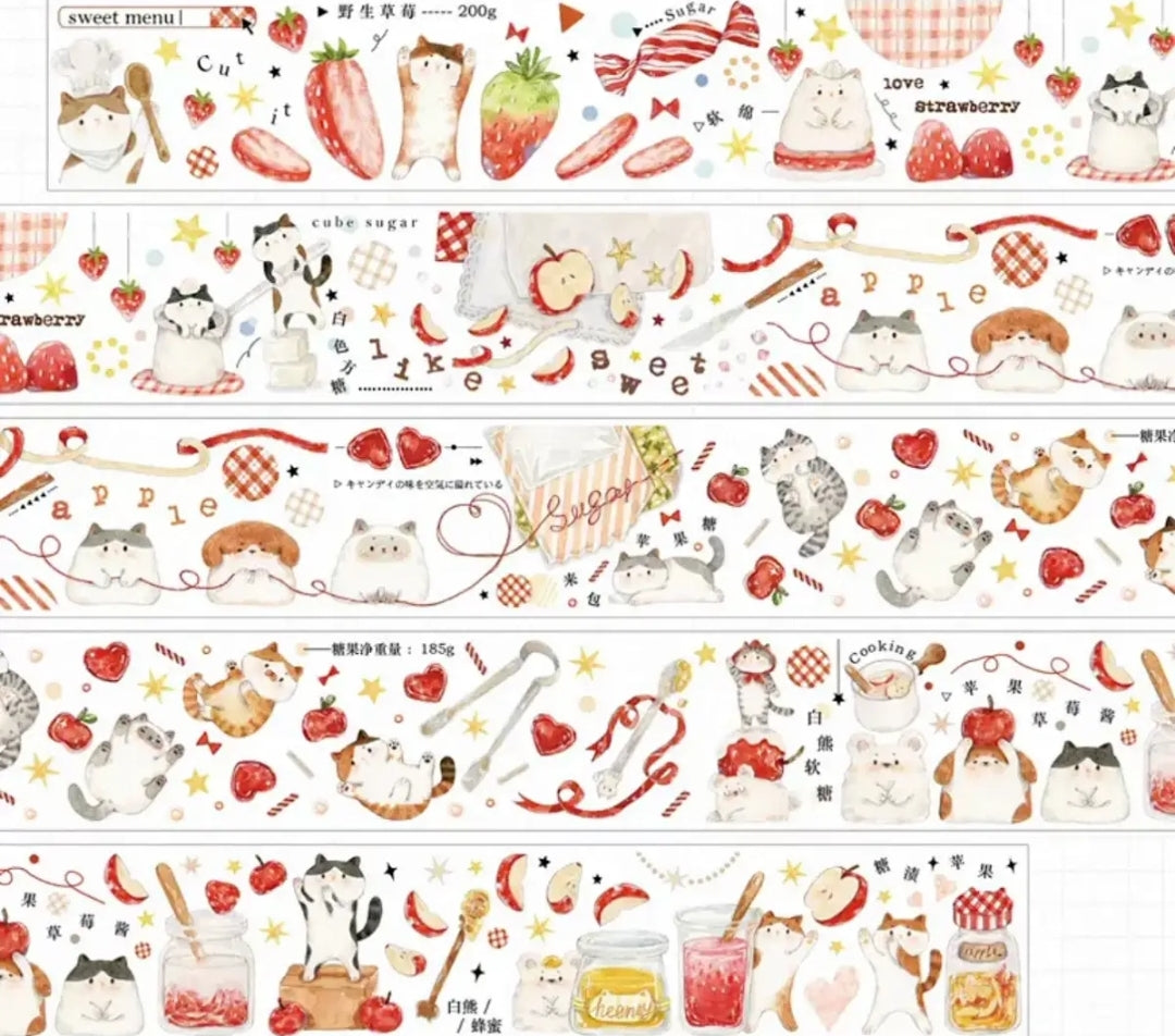 Strawberry Whispers Washi Tape Set, Aesthetic Journaling Supplies, Scrapbooking Stickers, Cute Stationery Collection
