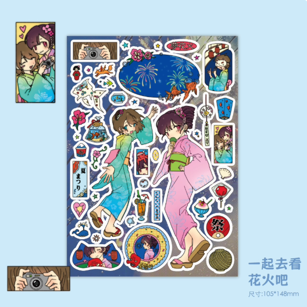Sticker Sheet | Character Stickers - Japanese Cute Girl Style Deco Scrapbook, Phone Case DIY Material Decals
