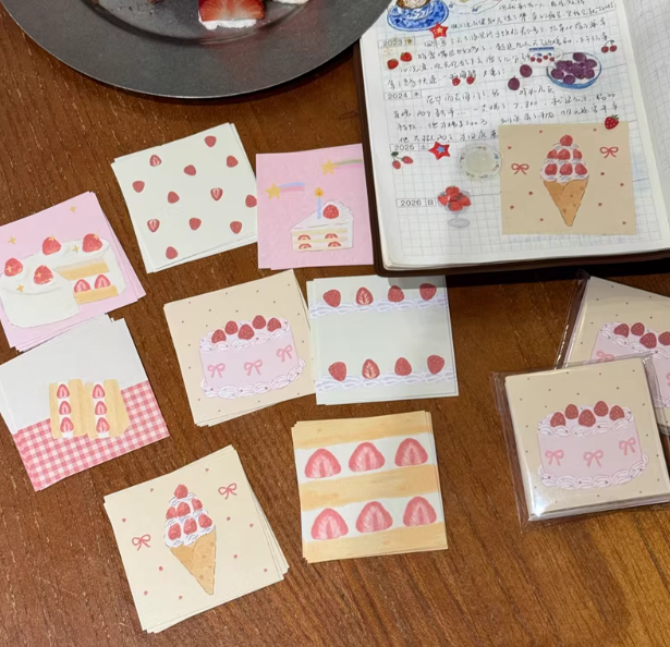 Mini Memo Sheets|Strawberry Cake Dessert Cream Series Mini Memo Pad Mix – M5 Journal Decoration