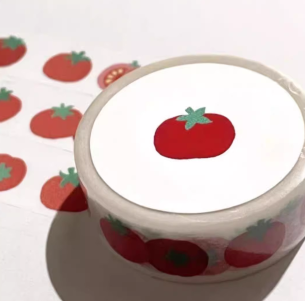 Korean Style Washi Tape Samples - Music Notes, Denim Stars, Tomato, Eyes & Pink Leopard Patterns, Cute Stationery for Journaling