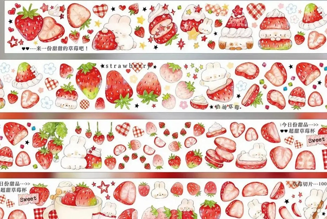Strawberry Whispers Washi Tape Set, Aesthetic Journaling Supplies, Scrapbooking Stickers, Cute Stationery Collection