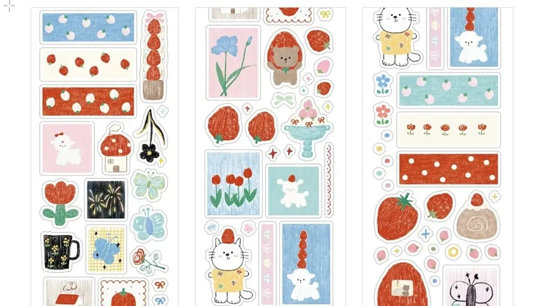 Forest Whispers & Daydreams - Washi Tape Sample Set | Berry Lamb, Romantic Puppy, Dream Diary | Cute Journal Supplies, Kawaii Stickers for Scrapbooking