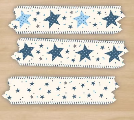 Korean Style Washi Tape Samples - Music Notes, Denim Stars, Tomato, Eyes & Pink Leopard Patterns, Cute Stationery for Journaling