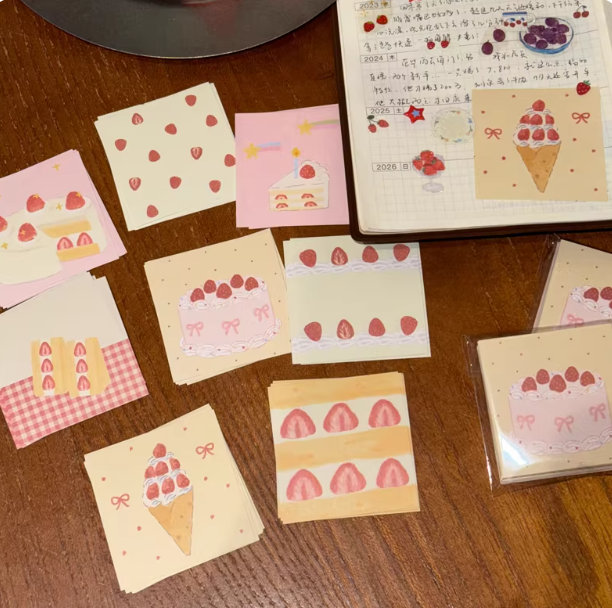 Mini Memo Sheets|Strawberry Cake Dessert Cream Series Mini Memo Pad Mix – M5 Journal Decoration
