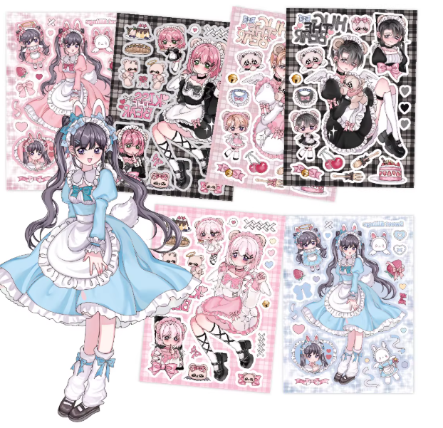 Sticker Sheet | Set of 6 Deco Stickers Scrapbooking, Phone Case, iPad Stickers Cartoon  Book Character Decoration DIY Decals