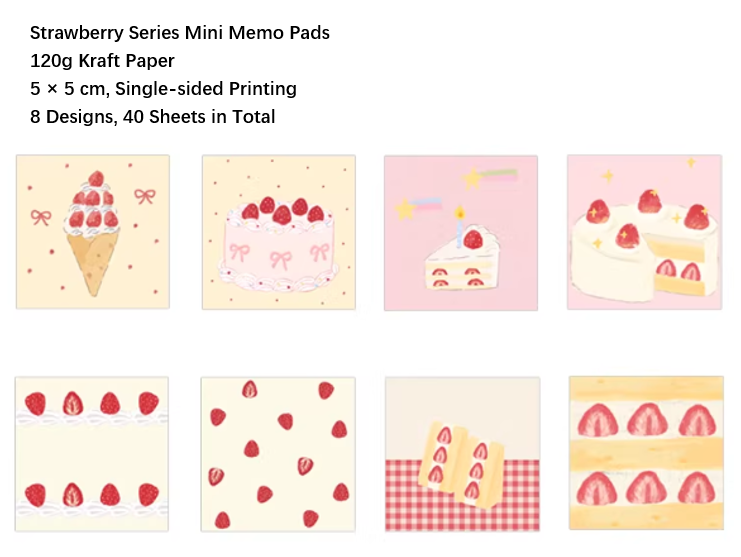 Mini Memo Sheets|Strawberry Cake Dessert Cream Series Mini Memo Pad Mix – M5 Journal Decoration