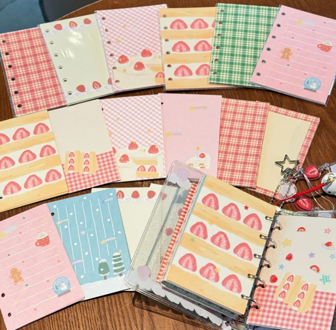 Journal|M5 A7 Size Paper refills-Strawberry Cream Cake & Sweet Plaid Pattern-Minimalist, Cute, Vintage Aesthetic Notebook for Girls