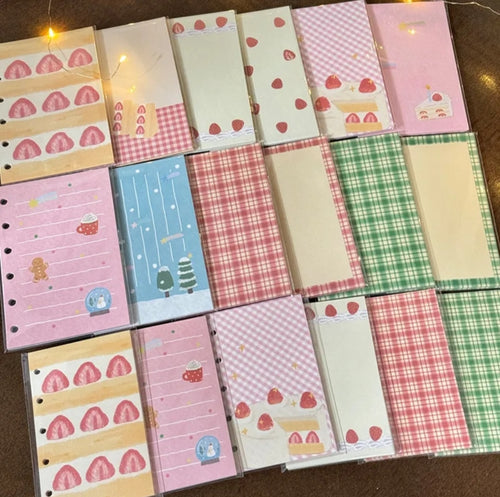Journal|M5 A7 Size Paper refills-Strawberry Cream Cake & Sweet Plaid Pattern-Minimalist, Cute, Vintage Aesthetic Notebook for Girls