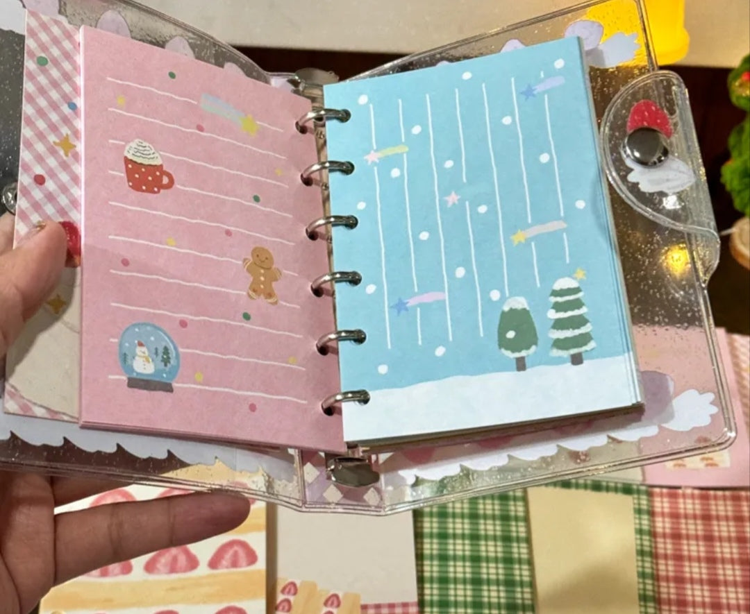 Journal|M5 A7 Size Paper refills-Strawberry Cream Cake & Sweet Plaid Pattern-Minimalist, Cute, Vintage Aesthetic Notebook for Girls