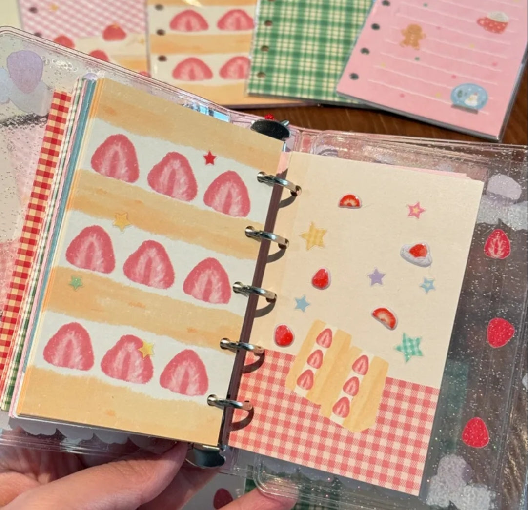 Journal|M5 A7 Size Paper refills-Strawberry Cream Cake & Sweet Plaid Pattern-Minimalist, Cute, Vintage Aesthetic Notebook for Girls