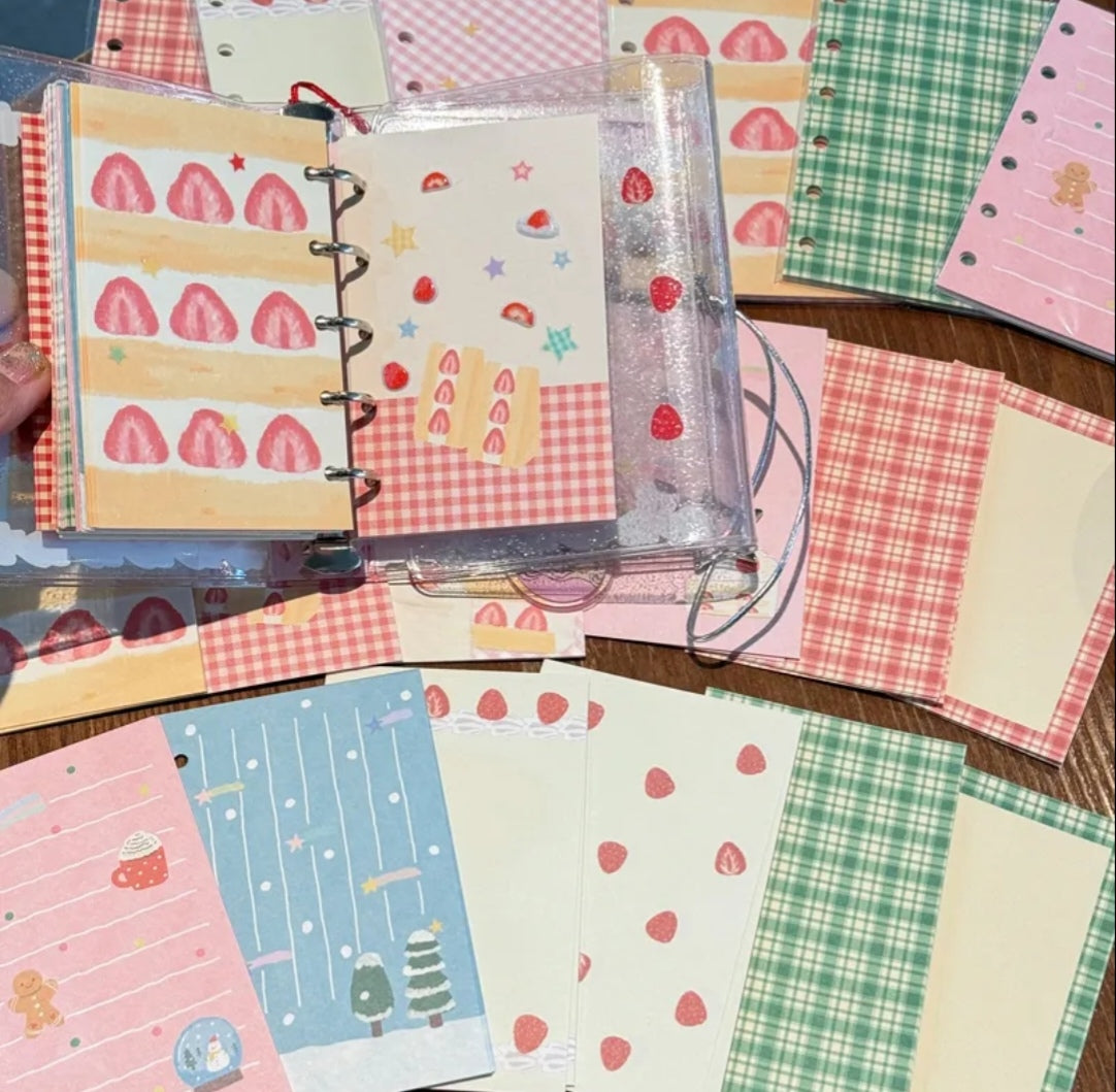 Journal|M5 A7 Size Paper refills-Strawberry Cream Cake & Sweet Plaid Pattern-Minimalist, Cute, Vintage Aesthetic Notebook for Girls
