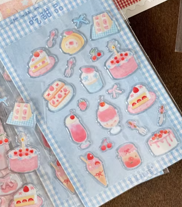 Sticker Sheet |"Eat Peach Dessert" Transparent 3D Cute Salt-style Stickers for Journal Decoration