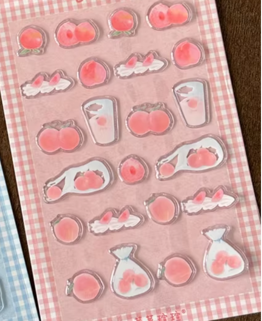 Sticker Sheet |"Eat Peach Dessert" Transparent 3D Cute Salt-style Stickers for Journal Decoration