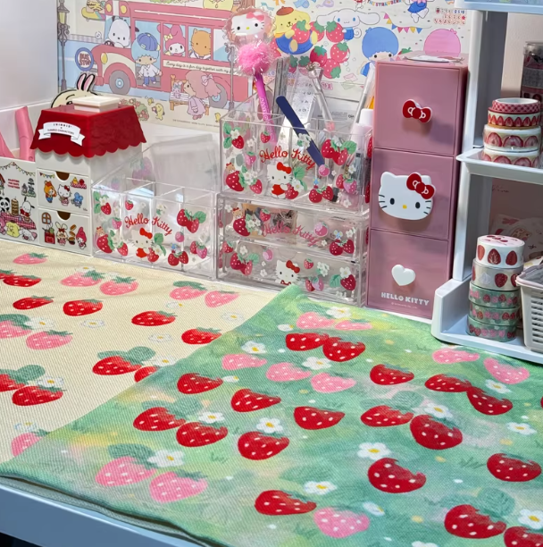 Strawberry Table Mat |Showa Retro Cute Photo Prop for Journal & Decor