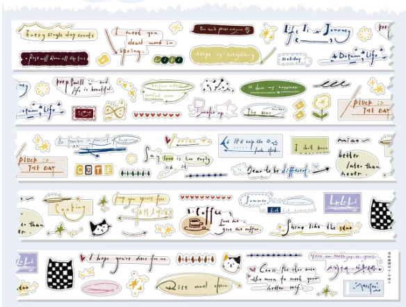 Washi Tape Samples - Cute Little Elements Collection (Apple, Strawberry, Cup, Patterns)