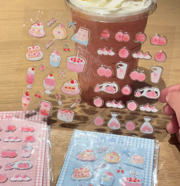 Sticker Sheet |"Eat Peach Dessert" Transparent 3D Cute Salt-style Stickers for Journal Decoration