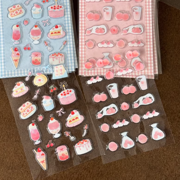Sticker Sheet |"Eat Peach Dessert" Transparent 3D Cute Salt-style Stickers for Journal Decoration