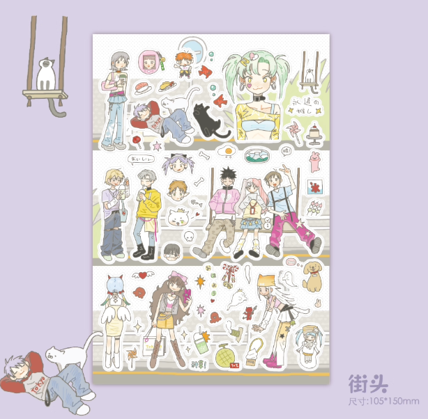 Sticker Sheet | Character Stickers - Japanese Cute Girl Style Deco Scrapbook, Phone Case DIY Material Decals