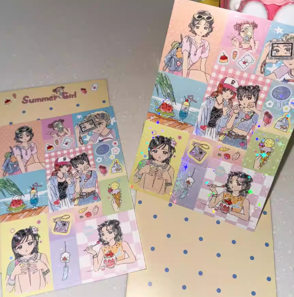 Sticker Sheet |Summer Girl Vintage Portrait Stickers for Journal Collage