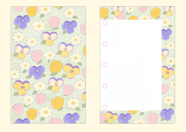 Journal|M5A7 Size Paper Refill – Cherry Cream, Powder Blue, Peach Check, Bunny, Pansy, Summer Pastel