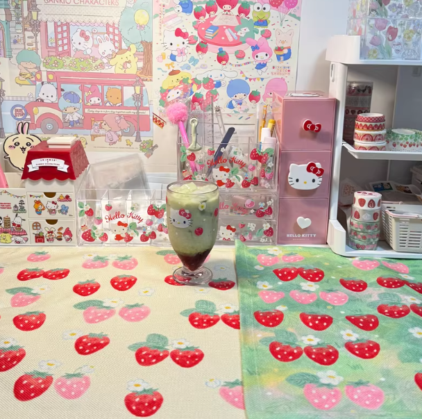 Strawberry Table Mat |Showa Retro Cute Photo Prop for Journal & Decor