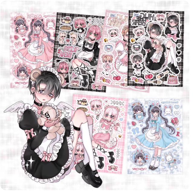 Sticker Sheet | Set of 6 Deco Stickers Scrapbooking, Phone Case, iPad Stickers Cartoon  Book Character Decoration DIY Decals