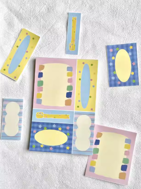 Collage Memo & Washi Tape Sample Kit - Aesthetic Journaling Supplies, Scrapbooking Stickers, Kawaii Stationery Collection, Bullet Journal Materials, DIY Craft Kit, Decorative Tape Set, Planner Essentials, Mixed Media Art Supplies, Colorful Journal Extras