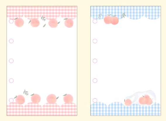 Journal|M5A7 Size Paper Refill – Cherry Cream, Powder Blue, Peach Check, Bunny, Pansy, Summer Pastel