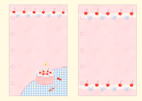Journal|M5A7 Size Paper Refill – Cherry Cream, Powder Blue, Peach Check, Bunny, Pansy, Summer Pastel
